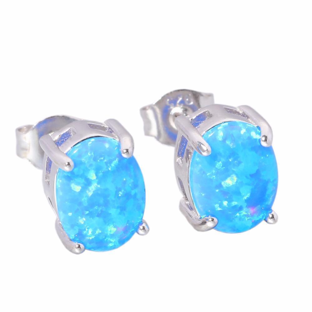 Radiant Sterling Silver Opal Stud Earrings in Blue and White - Lucid Fantasy 