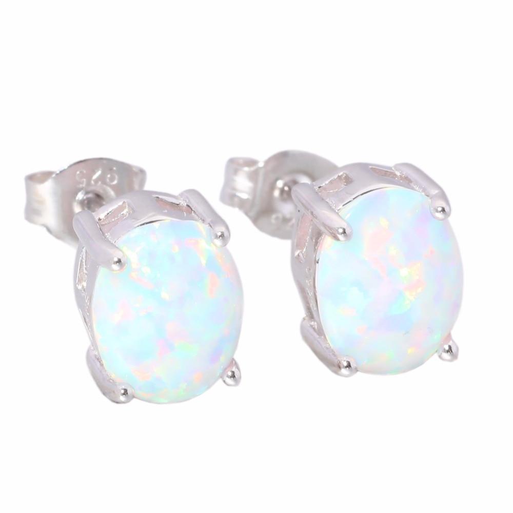 Radiant Sterling Silver Opal Stud Earrings in Blue and White - Lucid Fantasy 