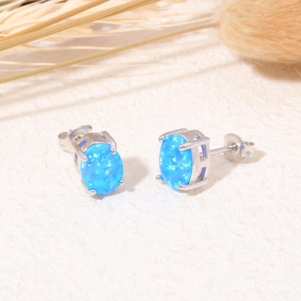 Radiant Sterling Silver Opal Stud Earrings in Blue and White - Lucid Fantasy 