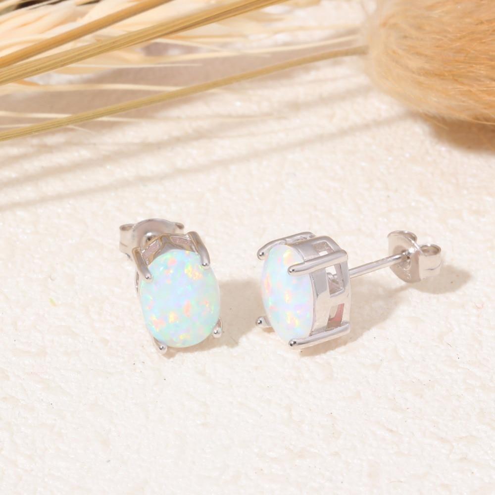 Radiant Sterling Silver Opal Stud Earrings in Blue and White - Lucid Fantasy 