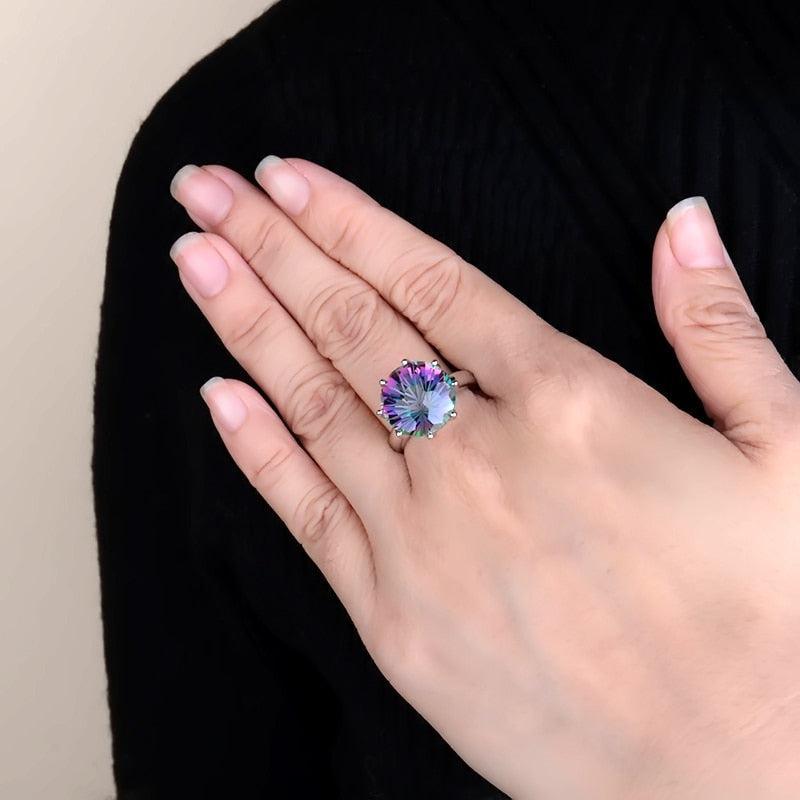 Radiant Sterling Silver Rainbow Mystic Quartz Cocktail Ring - Lucid Fantasy 