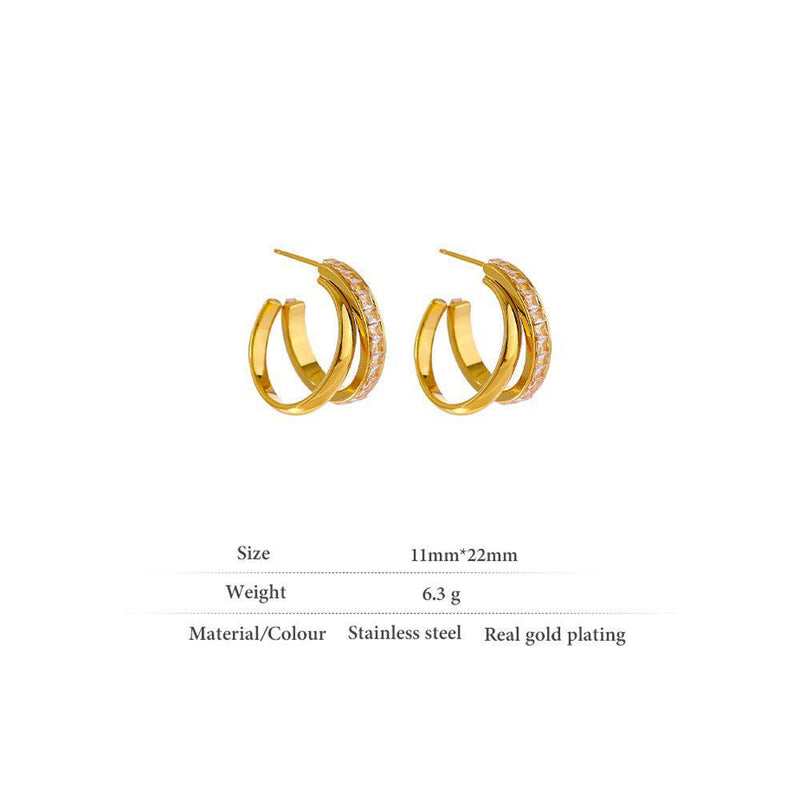 Refined Dual Crescent CZ Dangle Earrings with Shiny Metallic Finish - Lucid Fantasy 