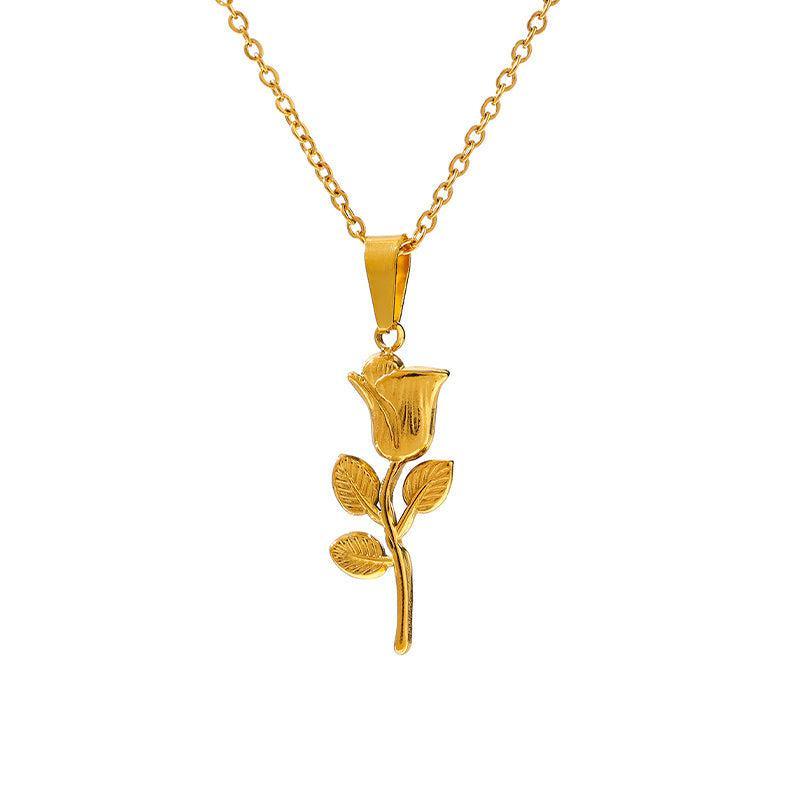 Refined Gold-Plated Rose Pendant Drop Necklace with Link Chain - Lucid Fantasy 