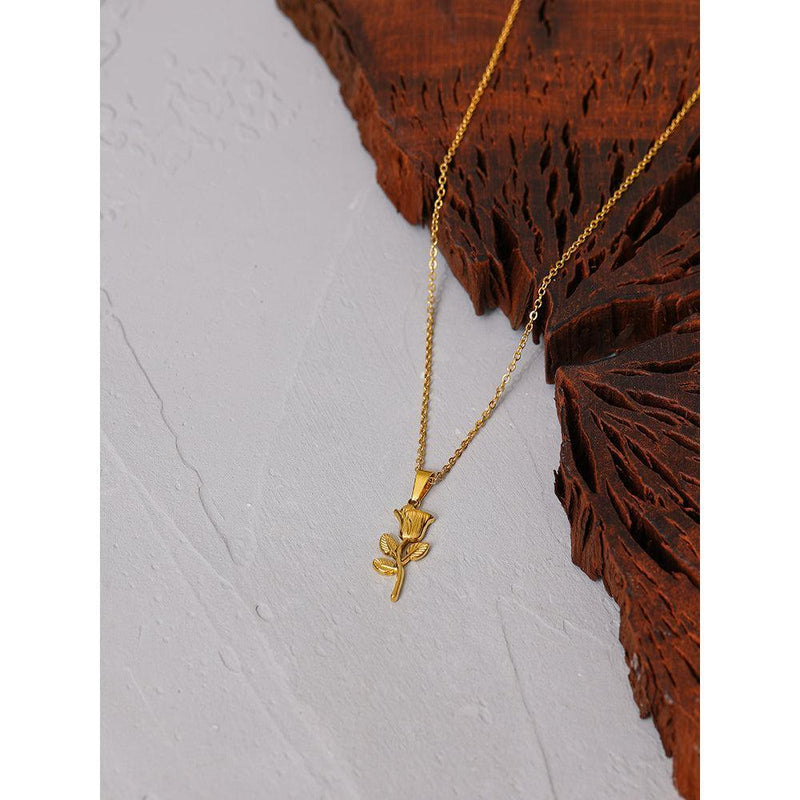 Refined Gold-Plated Rose Pendant Drop Necklace with Link Chain - Lucid Fantasy 