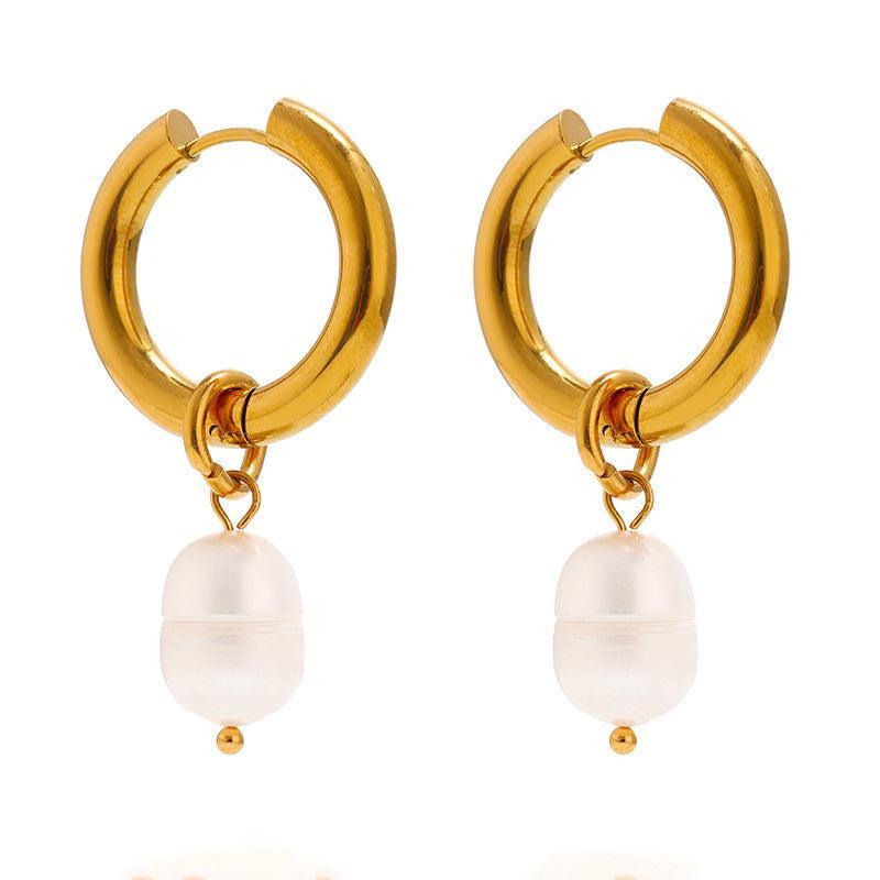 Refined Golden Pearl Drop Hoop Earrings - Lucid Fantasy 