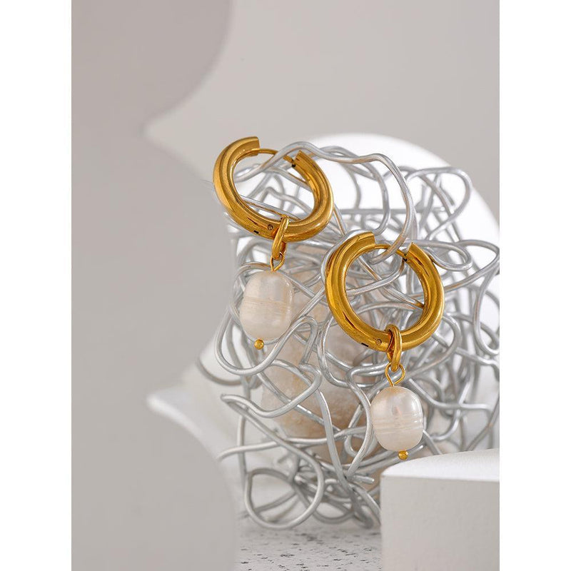 Refined Golden Pearl Drop Hoop Earrings - Lucid Fantasy 