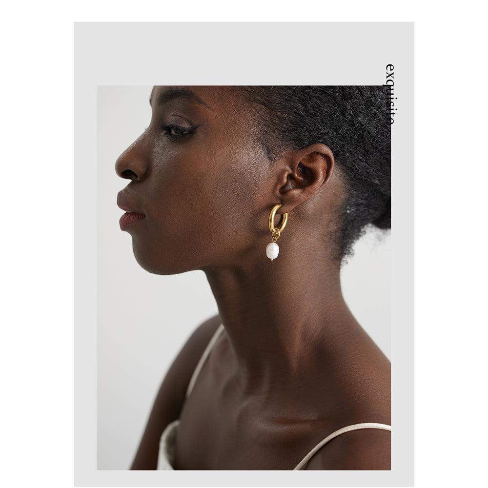 Refined Golden Pearl Drop Hoop Earrings - Lucid Fantasy 