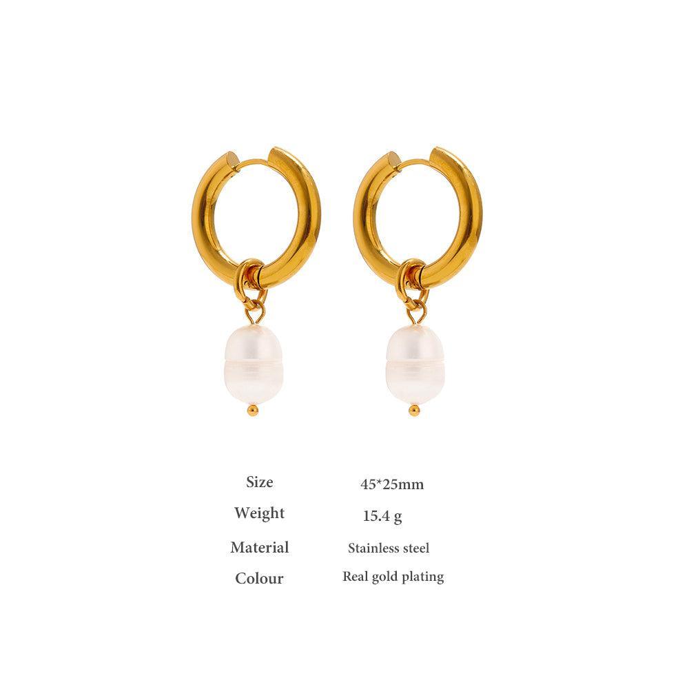 Refined Golden Pearl Drop Hoop Earrings - Lucid Fantasy 