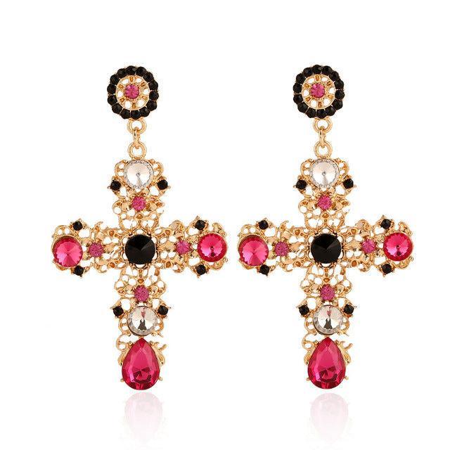 Retro Chic Golden Cross Bold Earrings - Lucid Fantasy 