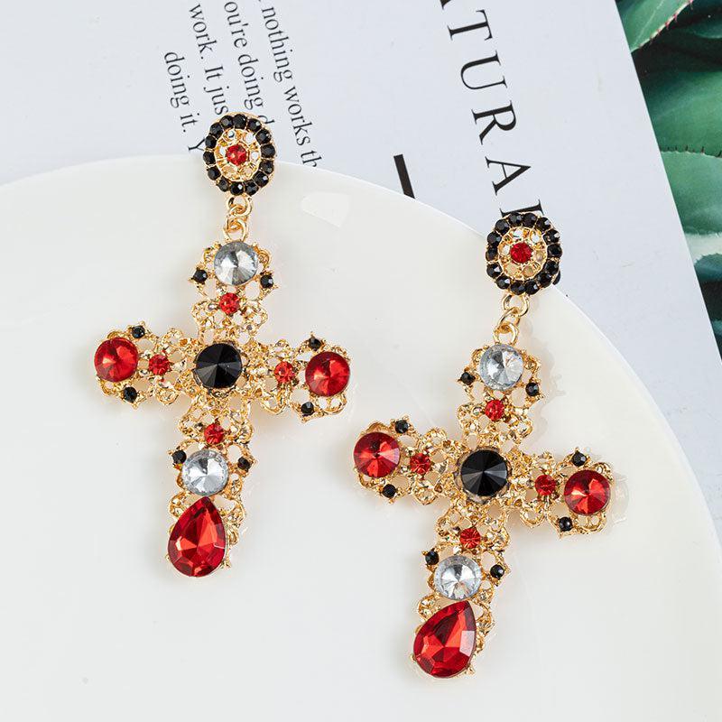 Retro Chic Golden Cross Bold Earrings - Lucid Fantasy 