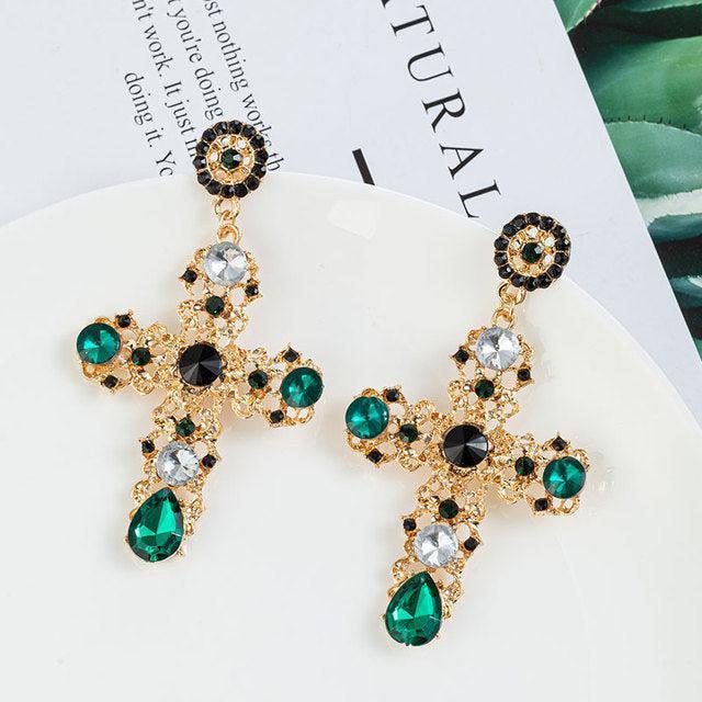 Retro Chic Golden Cross Bold Earrings - Lucid Fantasy 