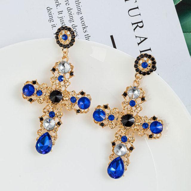 Retro Chic Golden Cross Bold Earrings - Lucid Fantasy 