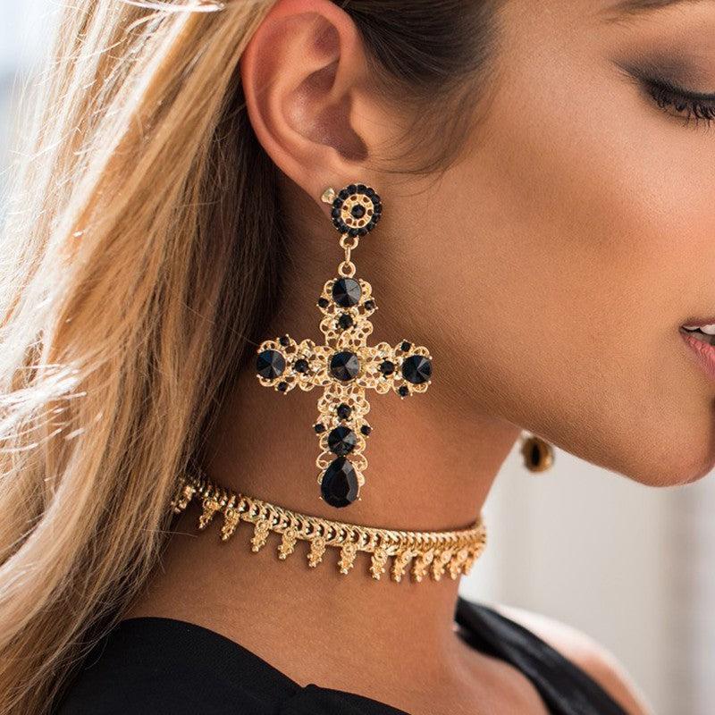 Retro Chic Golden Cross Bold Earrings - Lucid Fantasy 