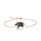 Rose Gold Leopard Head Charm Bracelet with Black Diamond Accents - Lucid Fantasy 