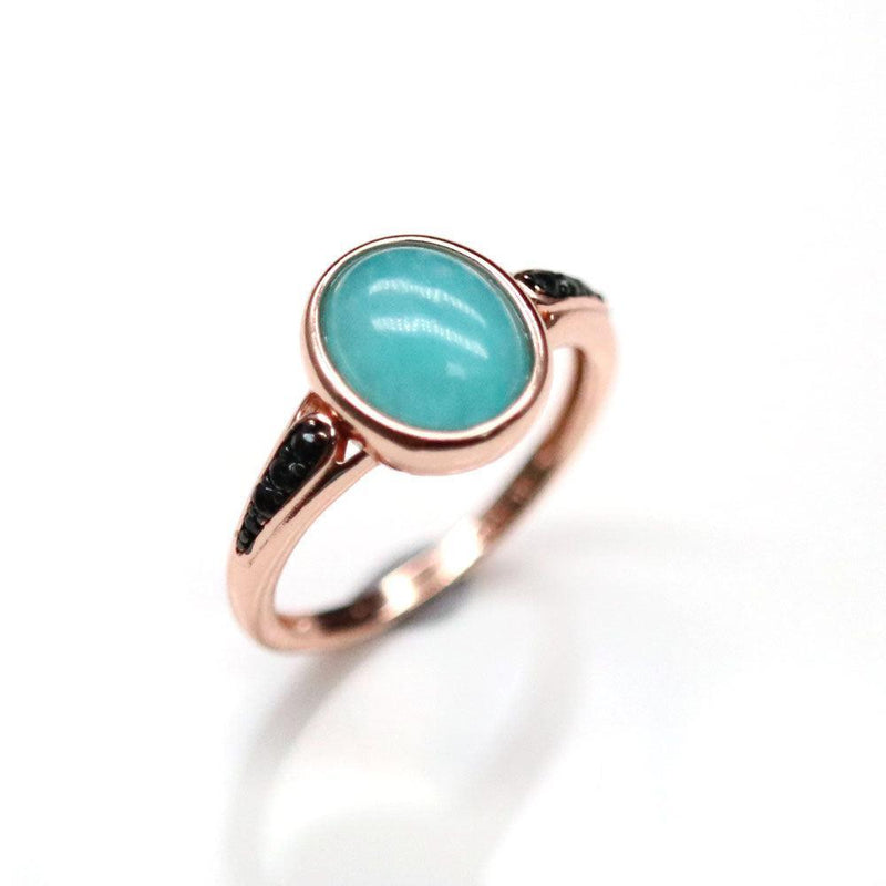 Rose Gold Plated Sterling Silver Boho Amazonite Statement Ring - Lucid Fantasy 