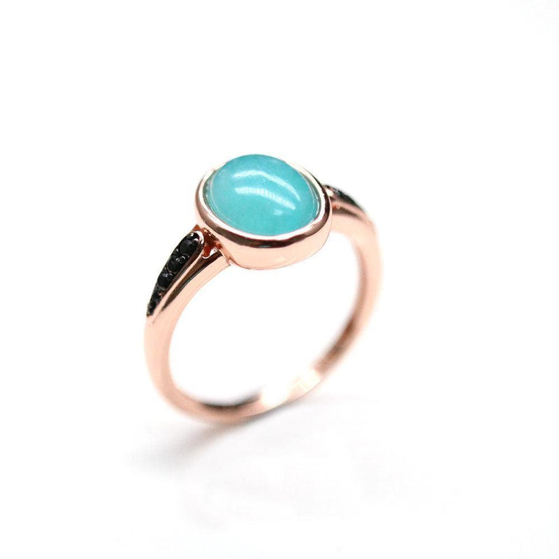 Rose Gold Plated Sterling Silver Boho Amazonite Statement Ring - Lucid Fantasy 