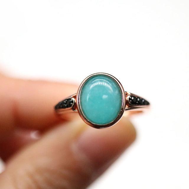 Rose Gold Plated Sterling Silver Boho Amazonite Statement Ring - Lucid Fantasy 