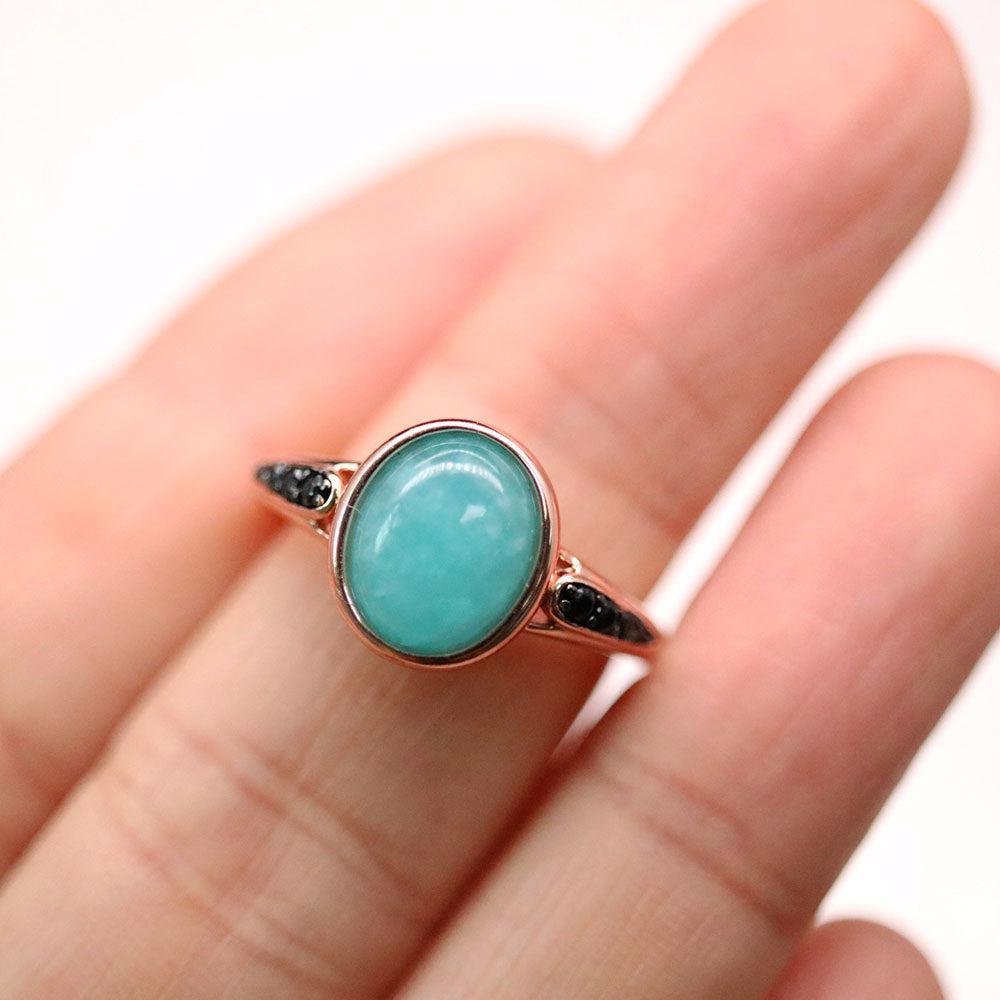 Rose Gold Plated Sterling Silver Boho Amazonite Statement Ring - Lucid Fantasy 