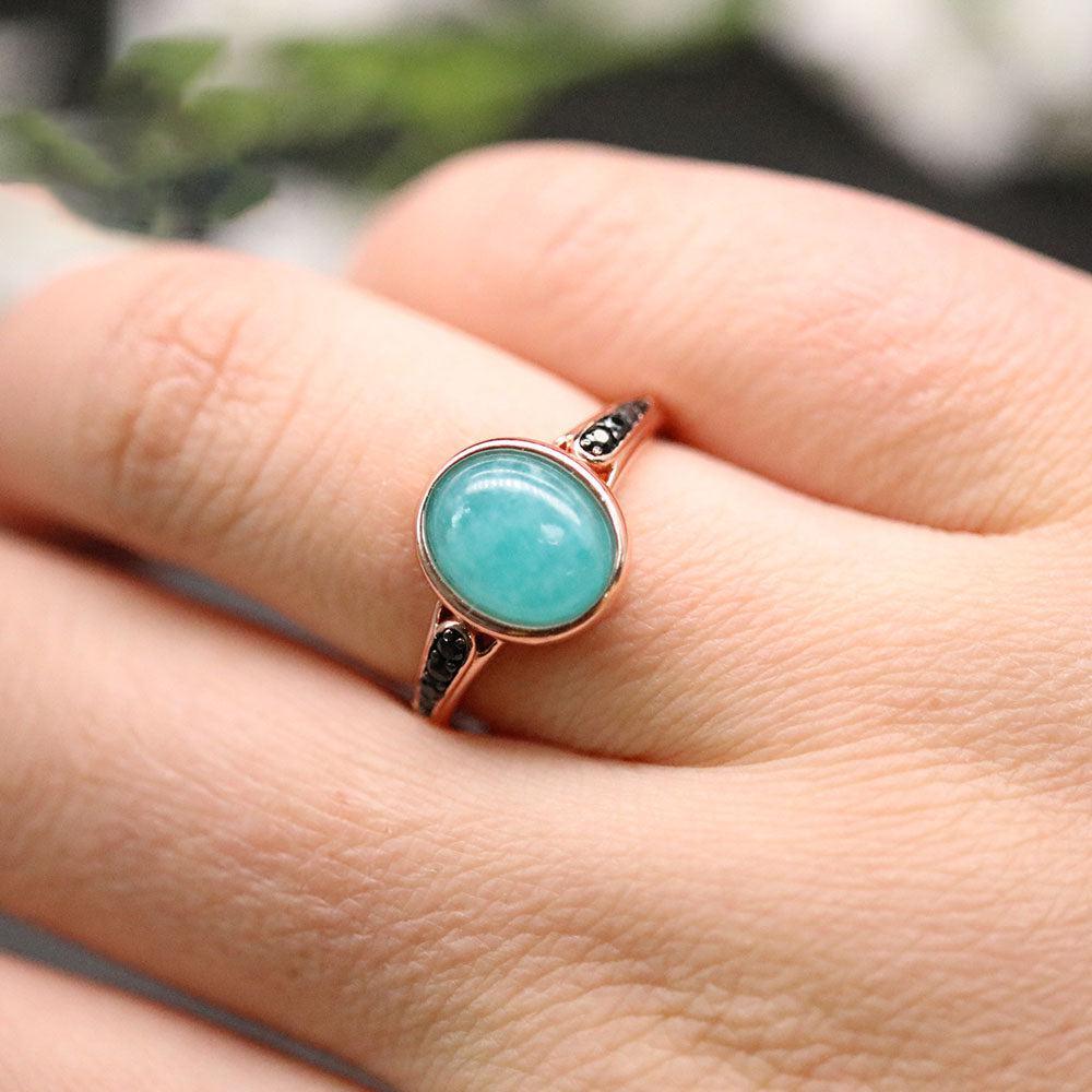 Rose Gold Plated Sterling Silver Boho Amazonite Statement Ring - Lucid Fantasy 