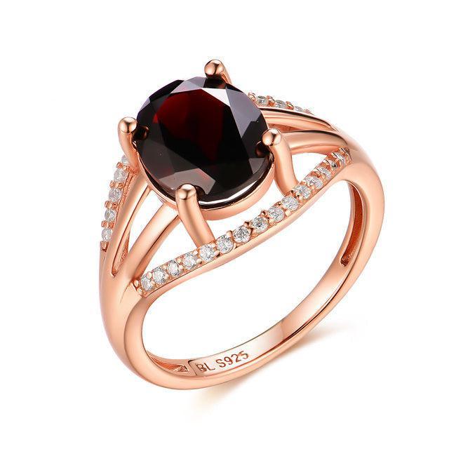 Rose Gold Plated Sterling Silver Natural Red Garnet Cutout Ring - Lucid Fantasy 