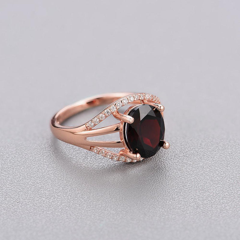 Rose Gold Plated Sterling Silver Natural Red Garnet Cutout Ring - Lucid Fantasy 