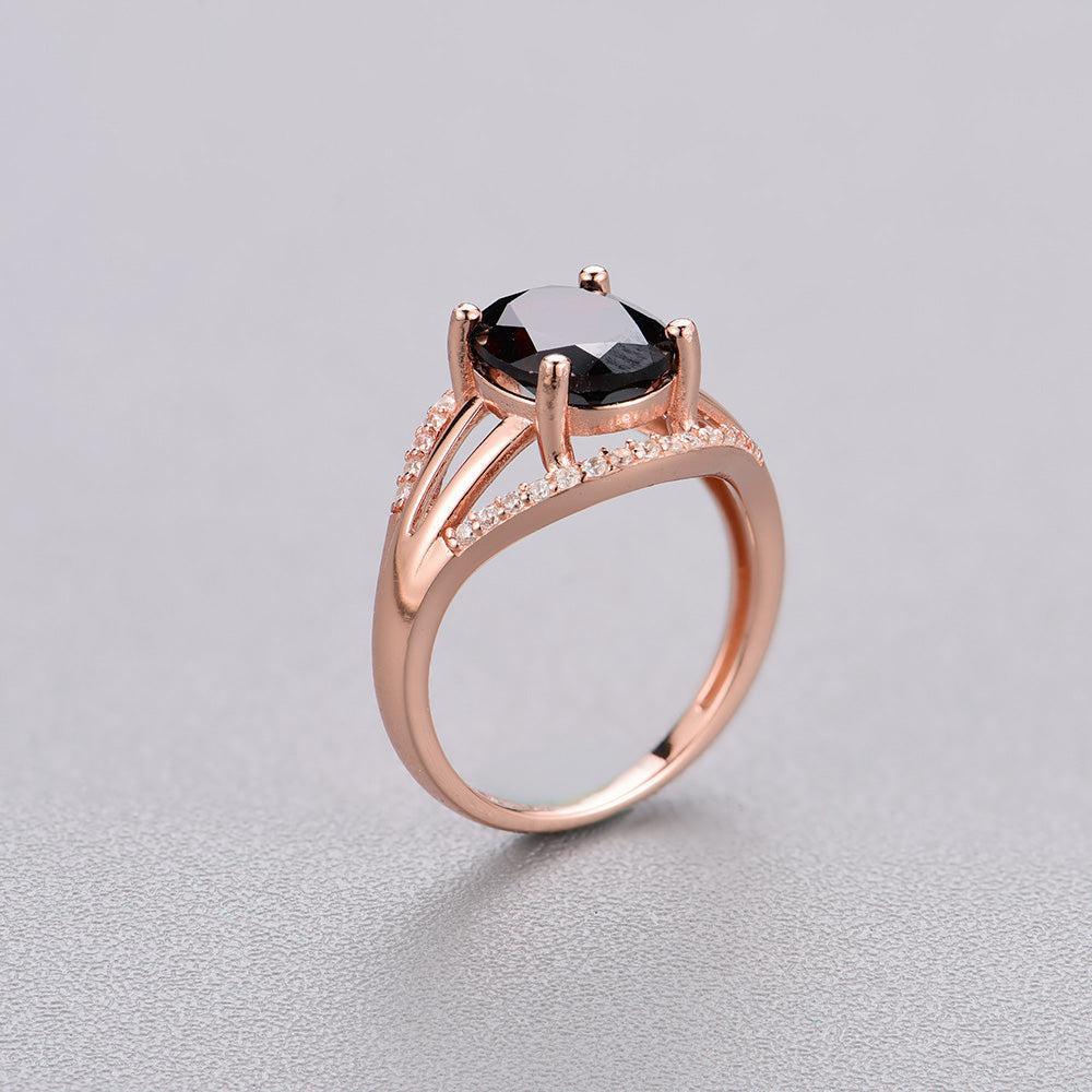 Rose Gold Plated Sterling Silver Natural Red Garnet Cutout Ring - Lucid Fantasy 