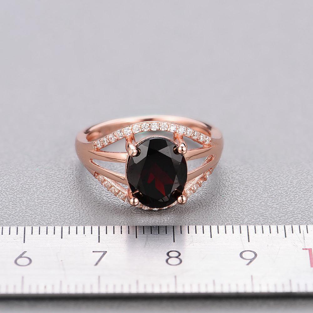 Rose Gold Plated Sterling Silver Natural Red Garnet Cutout Ring - Lucid Fantasy 