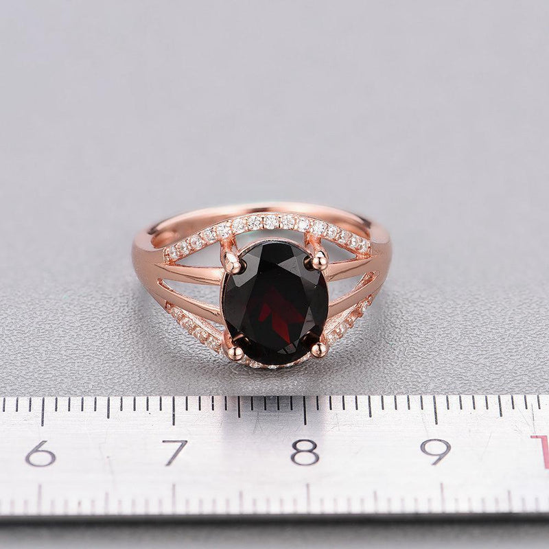 Rose Gold Plated Sterling Silver Natural Red Garnet Cutout Ring - Lucid Fantasy 