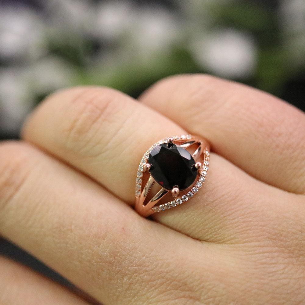 Rose Gold Plated Sterling Silver Natural Red Garnet Cutout Ring - Lucid Fantasy 