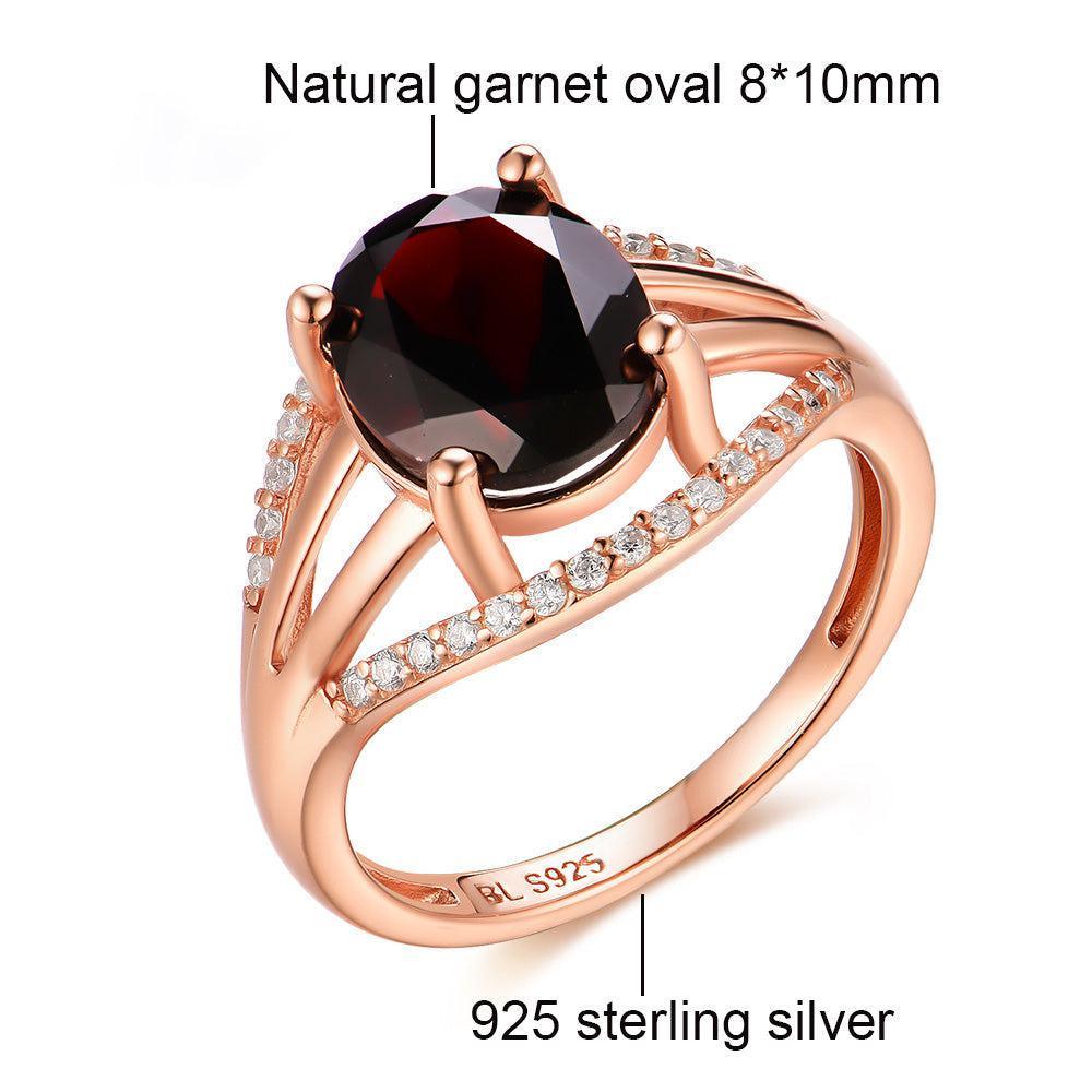 Rose Gold Plated Sterling Silver Natural Red Garnet Cutout Ring - Lucid Fantasy 