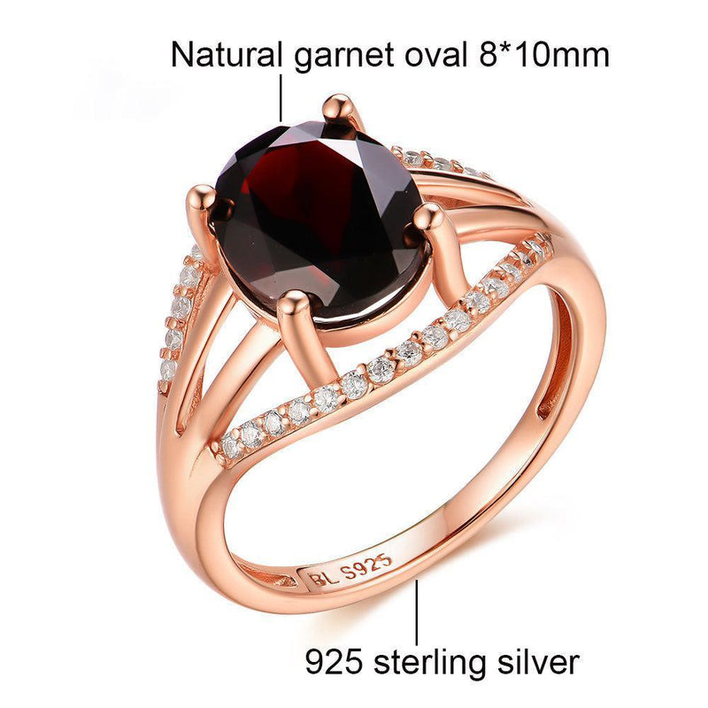 Rose Gold Plated Sterling Silver Natural Red Garnet Cutout Ring - Lucid Fantasy 