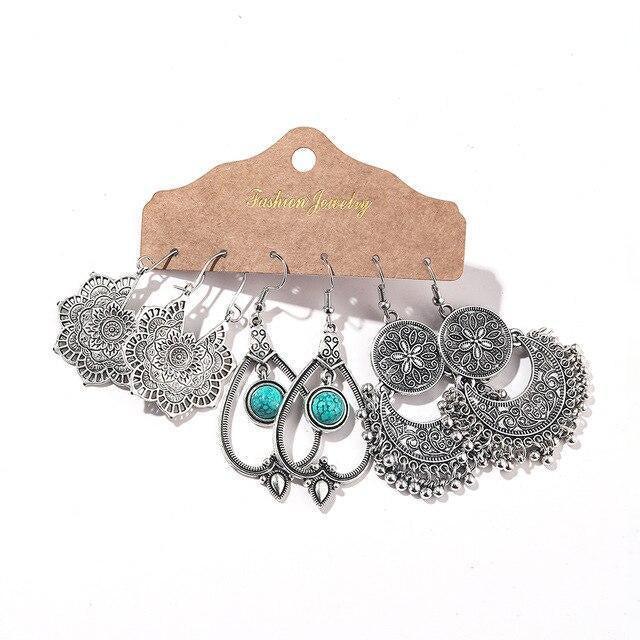 Silver Boho Dangle Earring Set - 3 Pairs of Unique Styles - Lucid Fantasy 