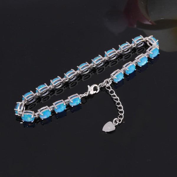 Silver Vintage Style Fire Opal Link Bracelet