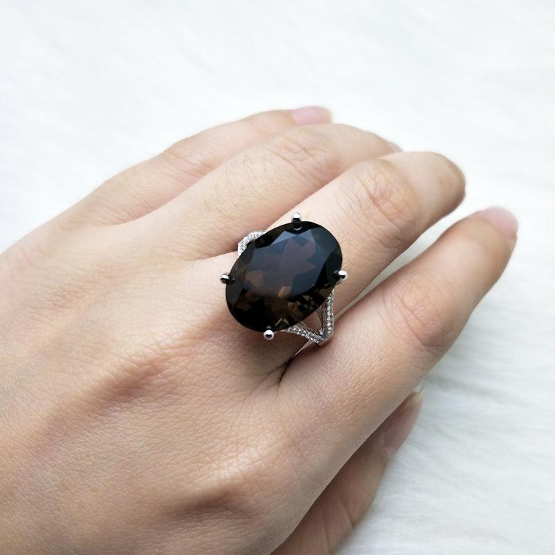 Smoky Quartz and Sterling Silver Bold Statement Ring - Lucid Fantasy 