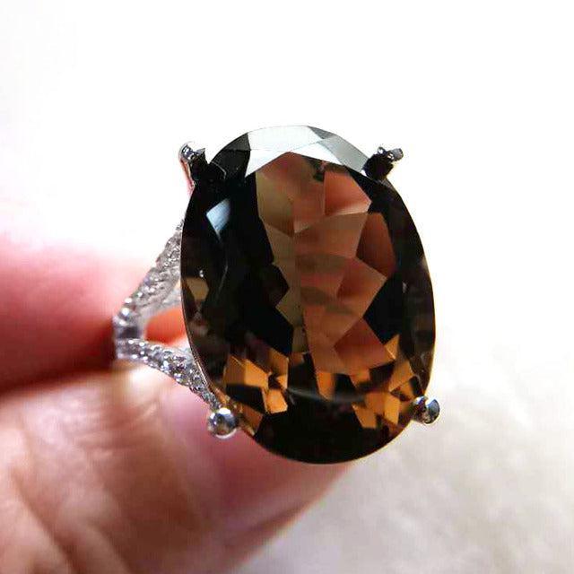 Smoky Quartz and Sterling Silver Bold Statement Ring - Lucid Fantasy 