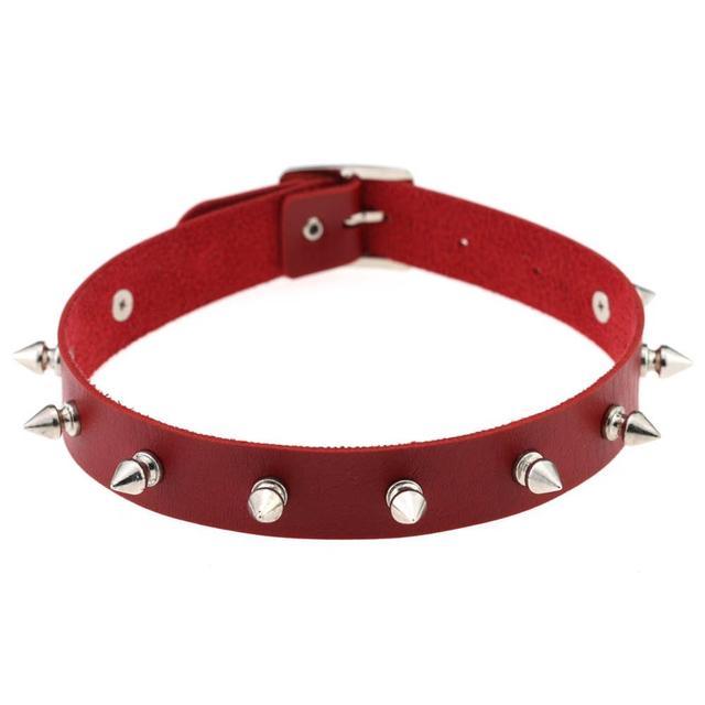 Spiked Faux Leather Choker with Adjustable Fit - Lucid Fantasy 