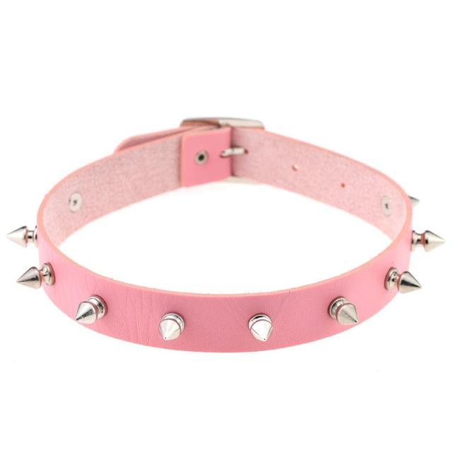 Spiked Faux Leather Choker with Adjustable Fit - Lucid Fantasy 