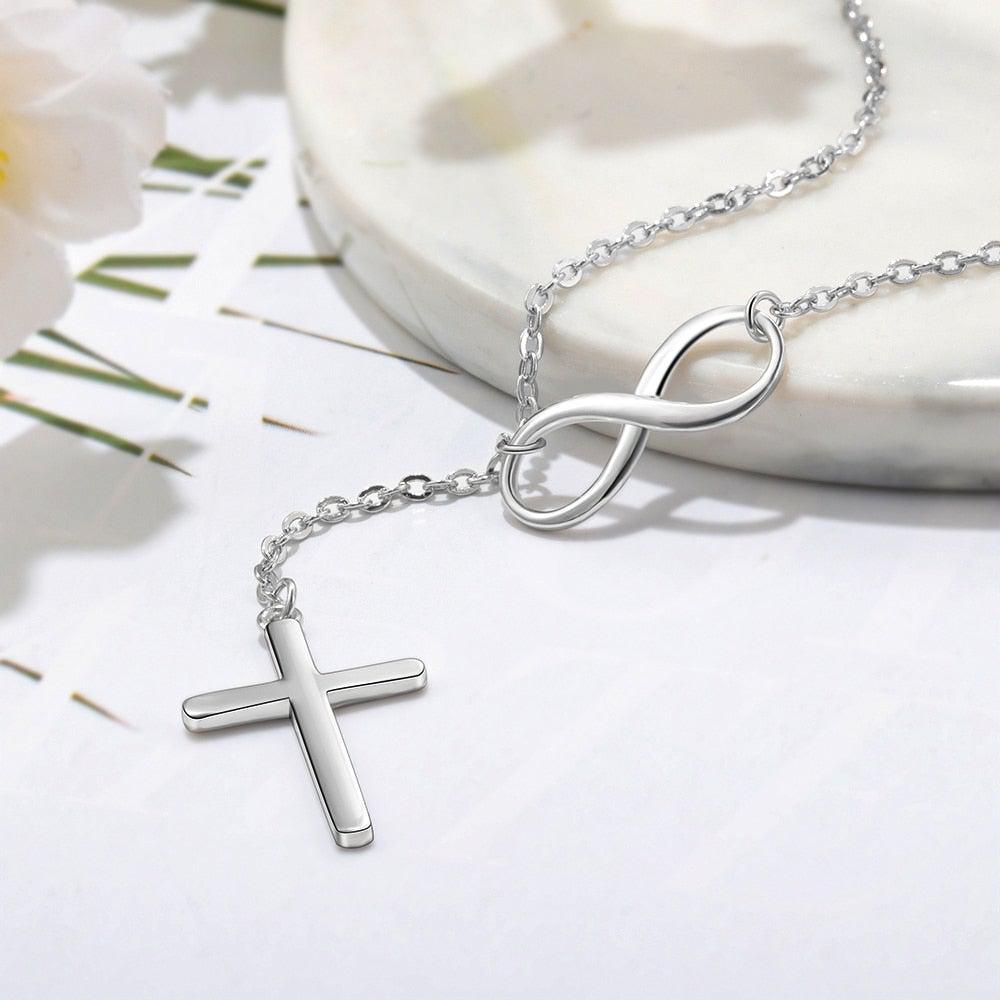 Sterling Silver (925) Elegant Infinity Cross Pendant Necklace - Lucid Fantasy 