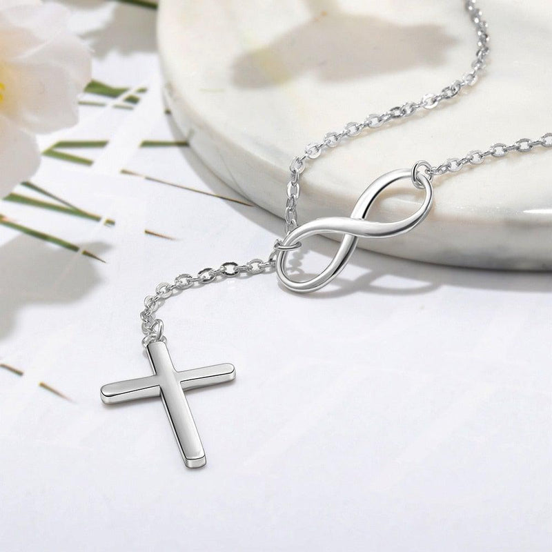 Sterling Silver (925) Elegant Infinity Cross Pendant Necklace - Lucid Fantasy 