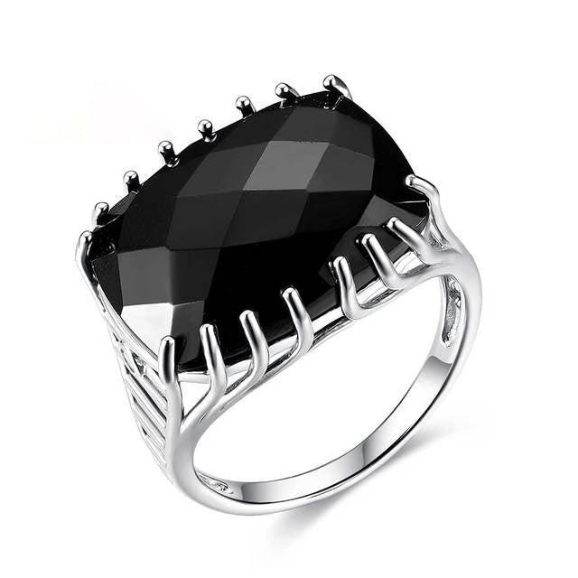 Sterling Silver Antique Black Spinel Checkerboard Cut Statement Ring - Lucid Fantasy 