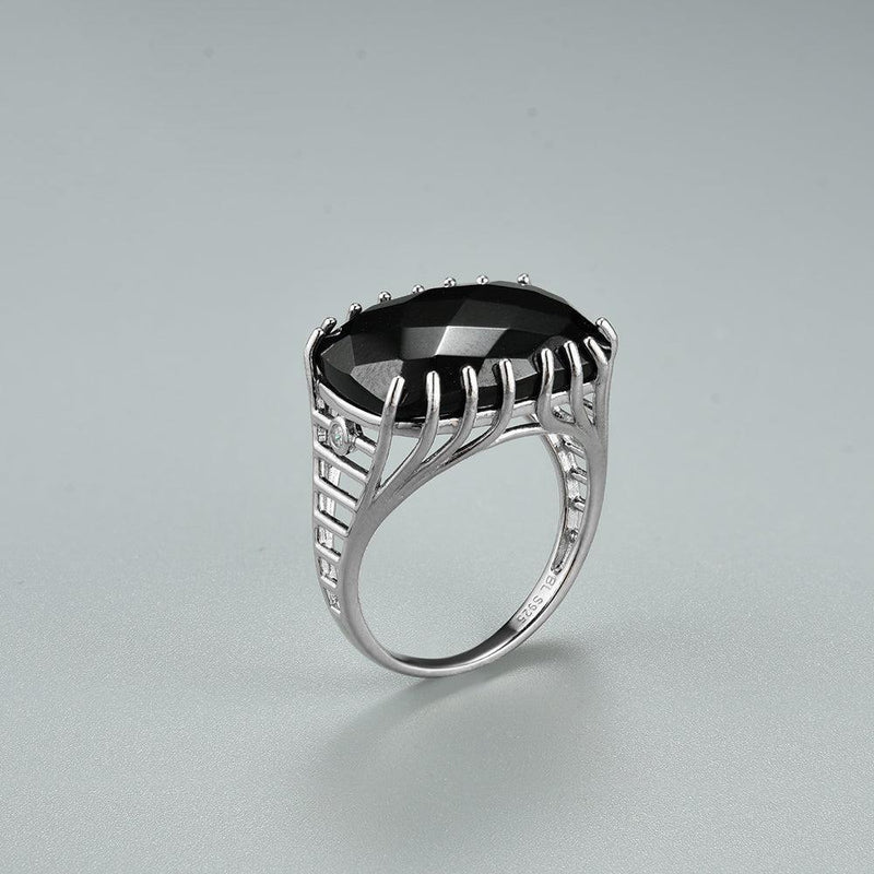 Sterling Silver Antique Black Spinel Checkerboard Cut Statement Ring - Lucid Fantasy 