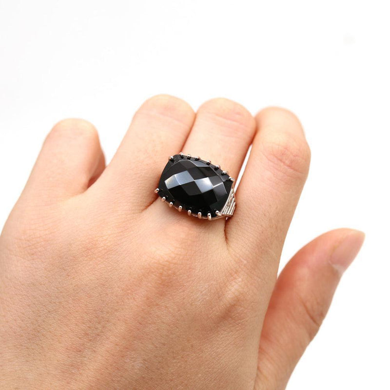 Sterling Silver Antique Black Spinel Checkerboard Cut Statement Ring - Lucid Fantasy 