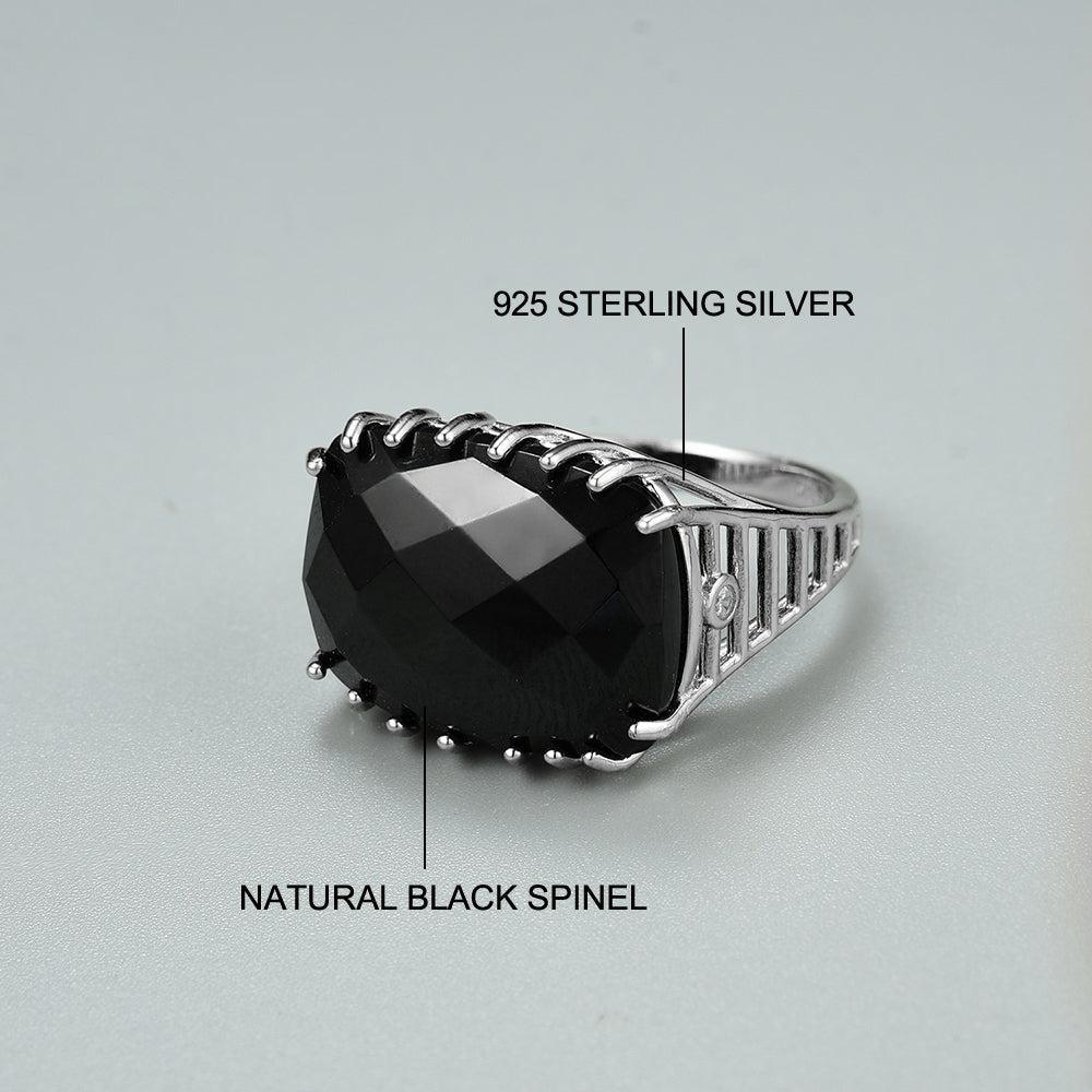 Sterling Silver Antique Black Spinel Checkerboard Cut Statement Ring - Lucid Fantasy 