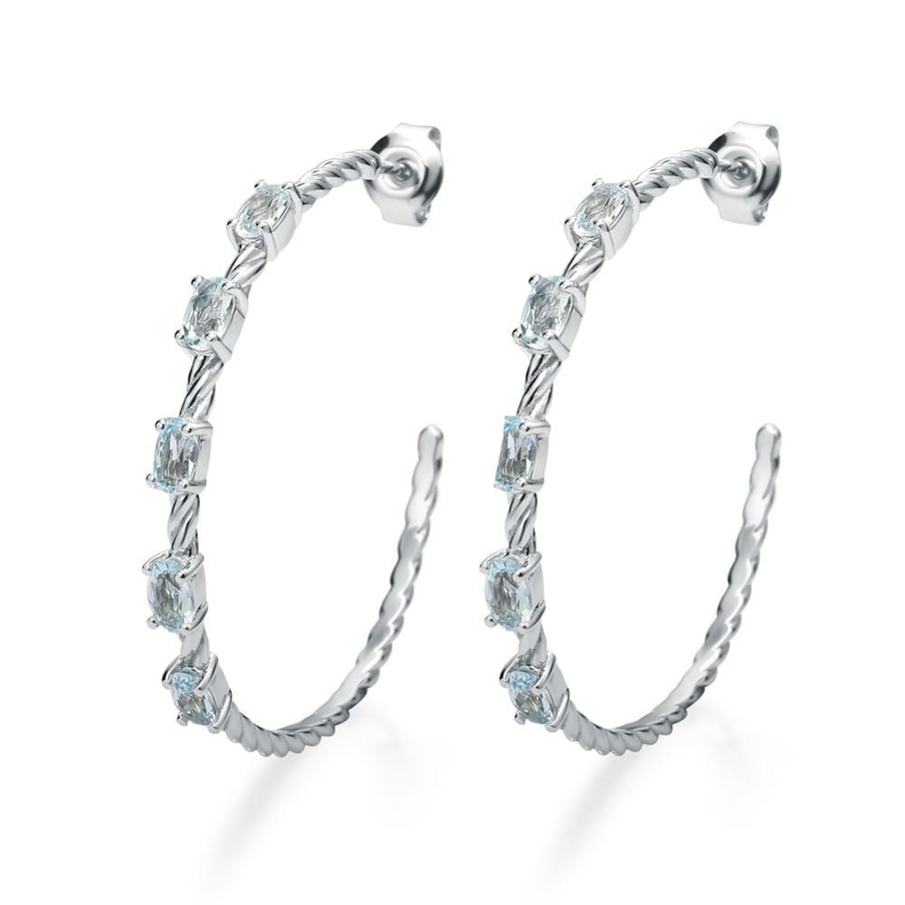 Sterling Silver Braided Topaz Hoop Earrings with Natural Sky Blue Gemstones - Lucid Fantasy 