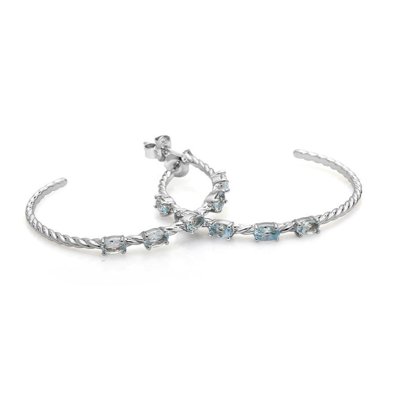 Sterling Silver Braided Topaz Hoop Earrings with Natural Sky Blue Gemstones - Lucid Fantasy 