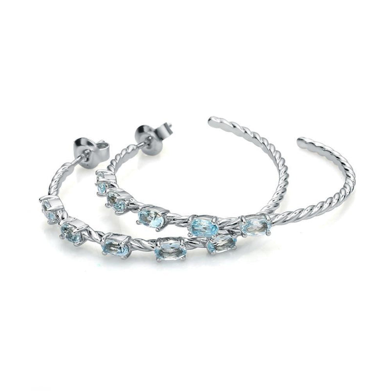 Sterling Silver Braided Topaz Hoop Earrings with Natural Sky Blue Gemstones - Lucid Fantasy 