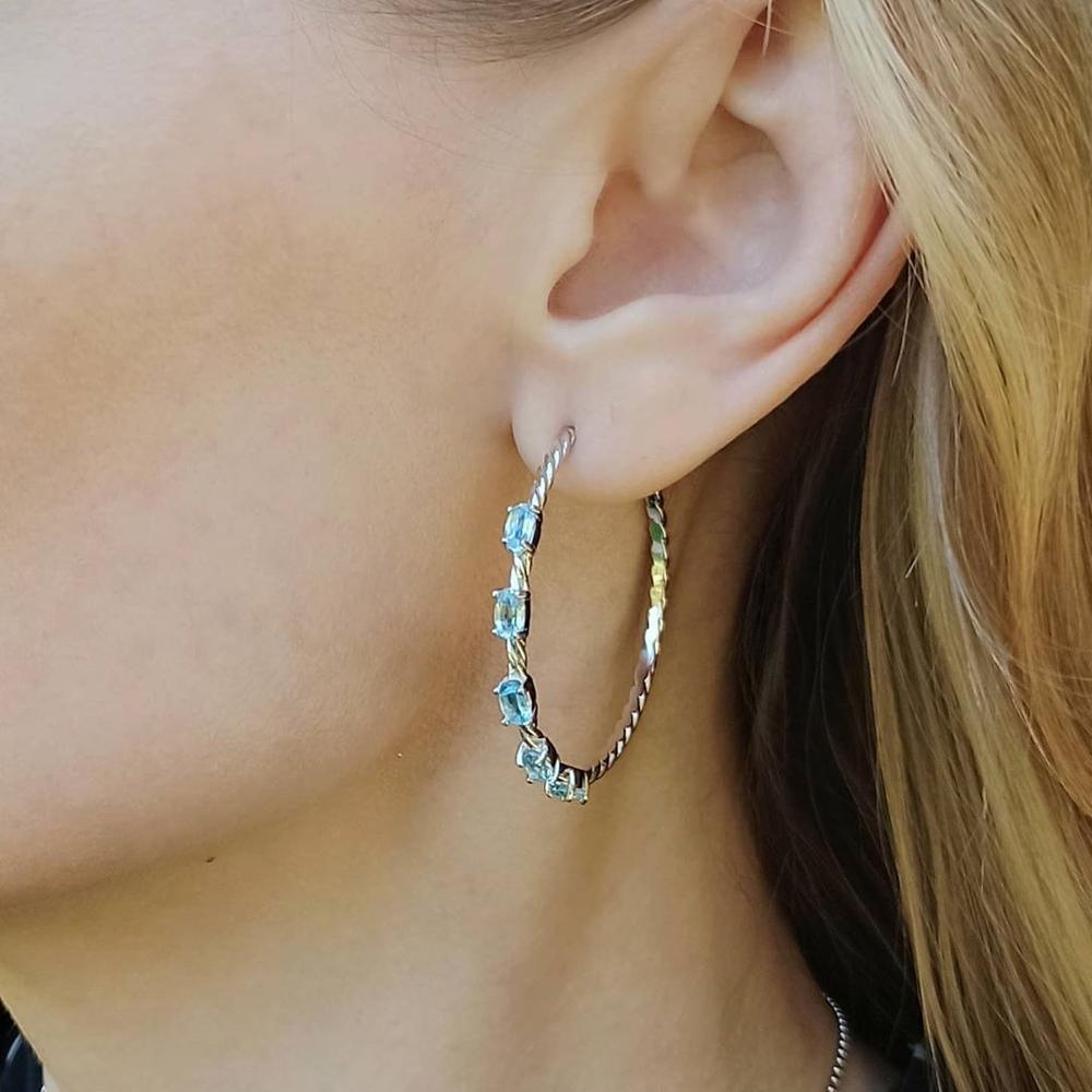 Sterling Silver Braided Topaz Hoop Earrings with Natural Sky Blue Gemstones - Lucid Fantasy 