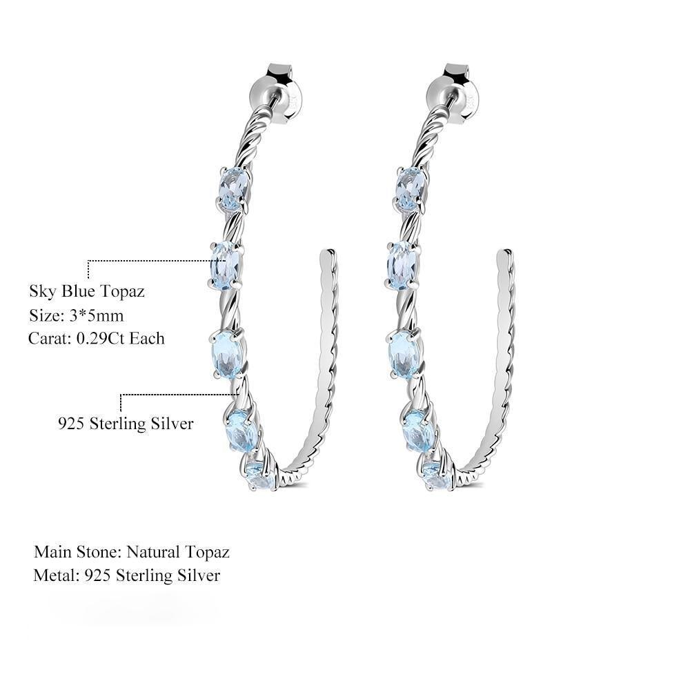 Sterling Silver Braided Topaz Hoop Earrings with Natural Sky Blue Gemstones - Lucid Fantasy 