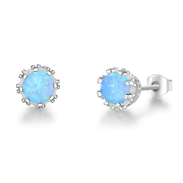 Sterling Silver Cabochon Opal Stud Earrings in White, Blue, and Pink - Lucid Fantasy 