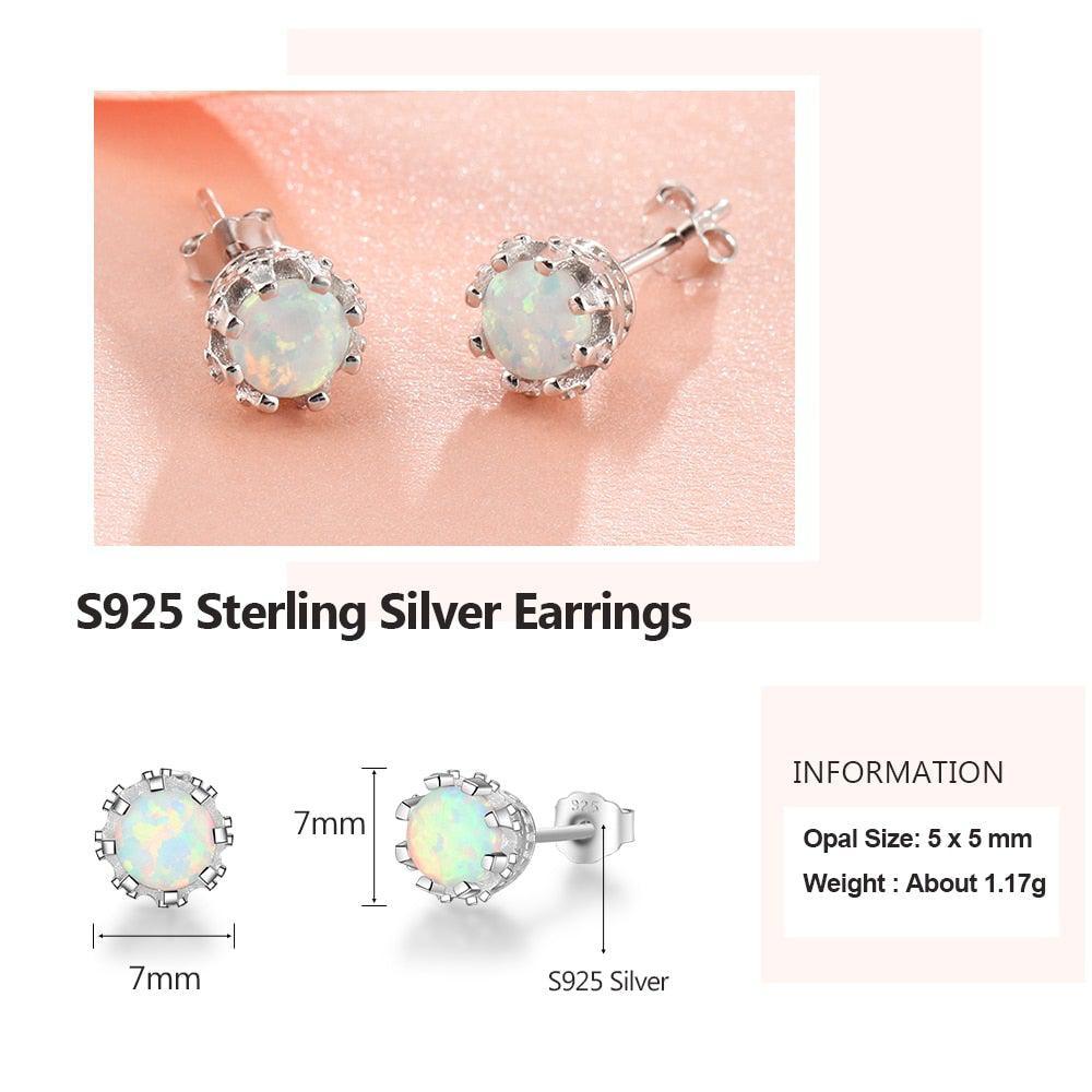 Sterling Silver Cabochon Opal Stud Earrings in White, Blue, and Pink - Lucid Fantasy 